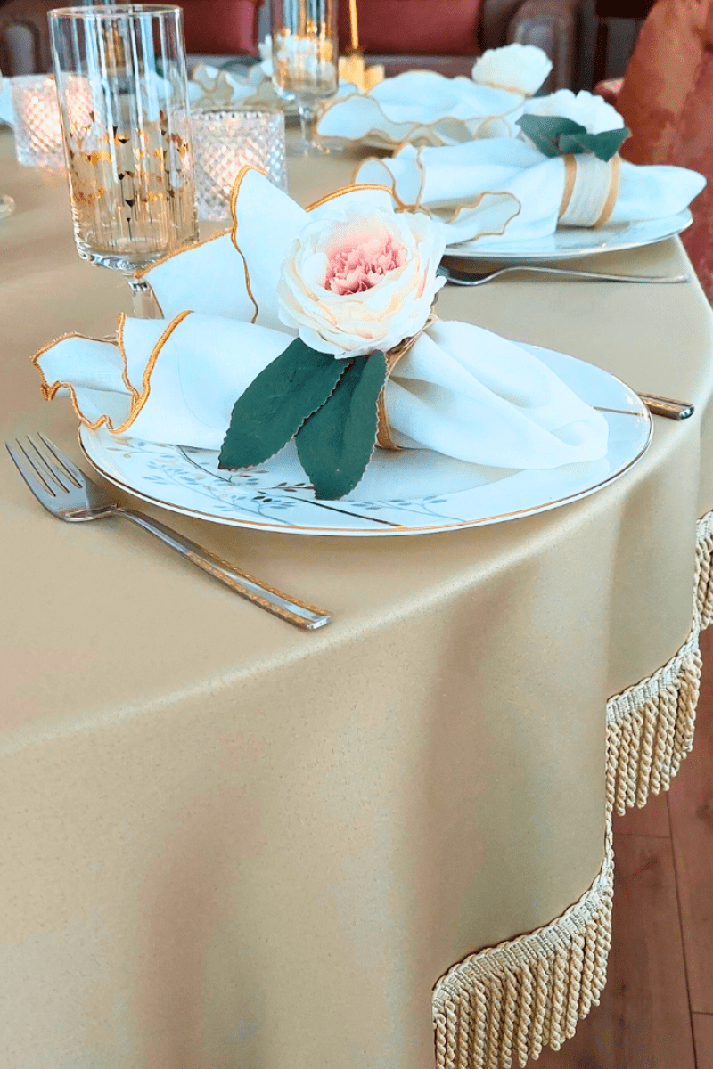 Volanlı Ham Keten Peçete - Beyaz | | nihalpancar