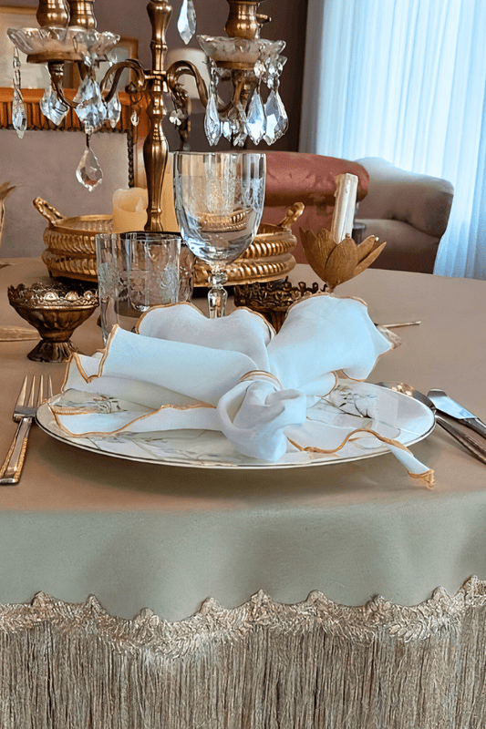 Volanlı Ham Keten Peçete - Beyaz | | nihalpancar